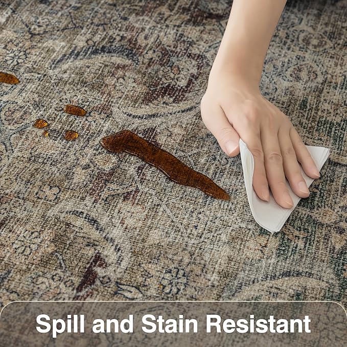 FMFUNCTEX 6x9 Washable Area Rug Brown Vintage Neutral Distressed Large Non Slip - Image 7