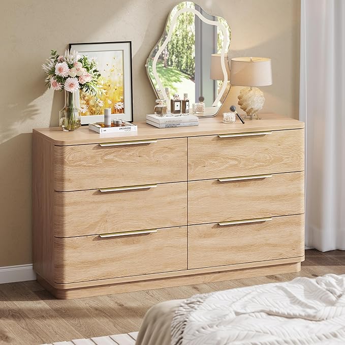 6 Drawer Dresser for Bedroom, Curved Profile Design, Wooden Oak Dresser Closet - Image 7