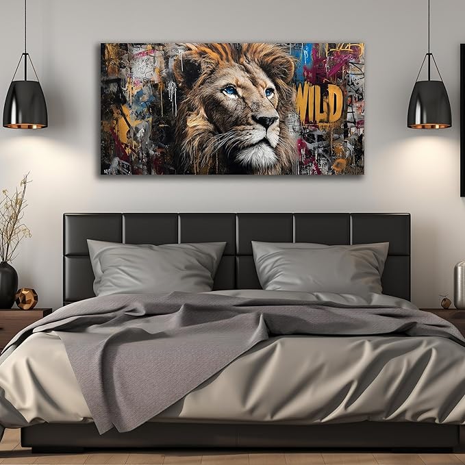 JuhaiArt Graffiti Wall Art Lion Picture Brown Wall Decor Animal Wall Art Canvas - Image 5
