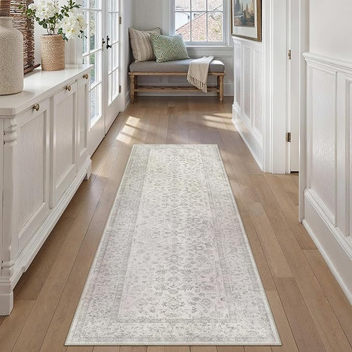 2x6 Grey Runner Rug Hallway Non Slip Kitchen Vintage Distressed Long Carpet by PureCozy