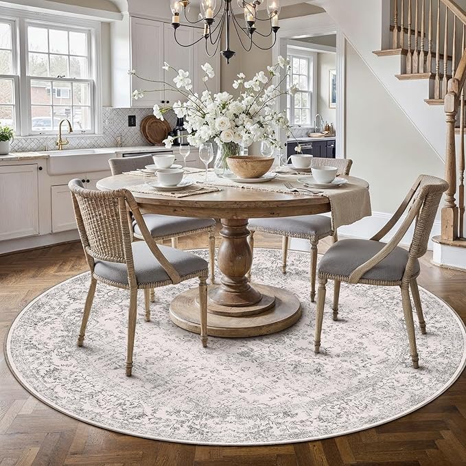 Grey Round Area Rug 8ft Entryway Door Mat Small Circle 8x8 Kitchen Vintage - Image 6