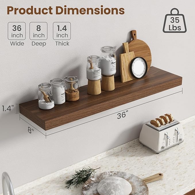 36 Inch Floating Shelves for Wall, 8 Inch Deep Floating Shelf for Storage & - Image 3