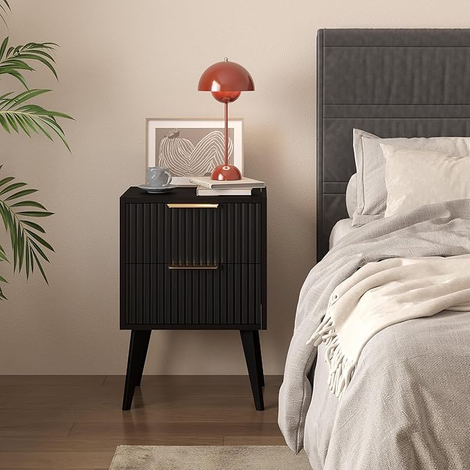 YAUKOMEL Black Night Stand, Modern Bedside Table, Small Nightstand - Image 6