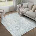 Blue Area Rug 4x5 Office Entryway Rug Machine Washable Kitchen Vintage by PureCozy