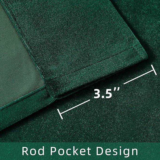 Joydeco Dark Green Velvet Curtains 63 inch Length 2 Panels Burg Set, Luxury Rod - Image 3