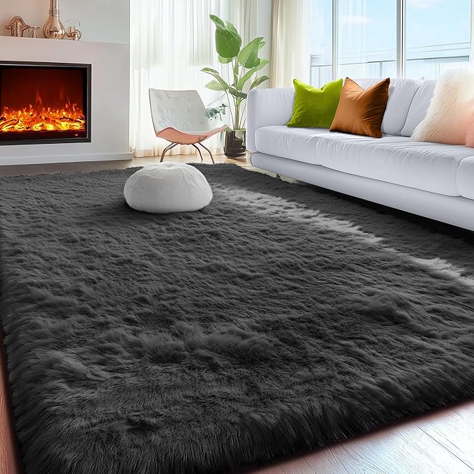 PAGISOFE 6x9 Fluffy Bedroom Rugs Black Modern Living Room Machine Washable Area - Image 3