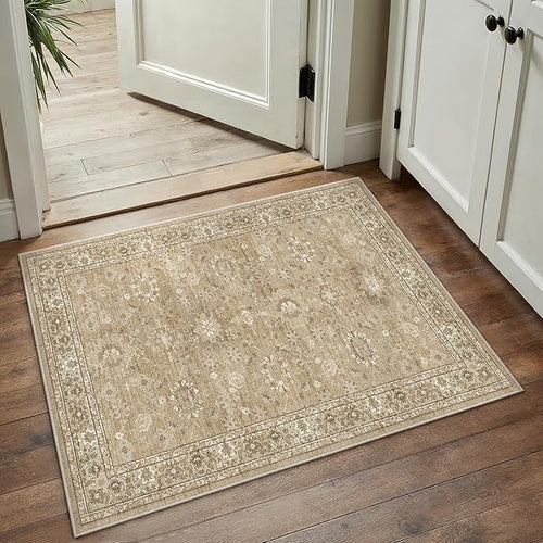 2x3 Brown Entryway Area Rug Machine Washable Doormat Kitchen Vintage Distressed by PureCozy