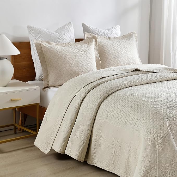 MarCielo 3-Piece 100% Cotton Oversized Bedspread Lightweight Quilt Coverlet - Image 4