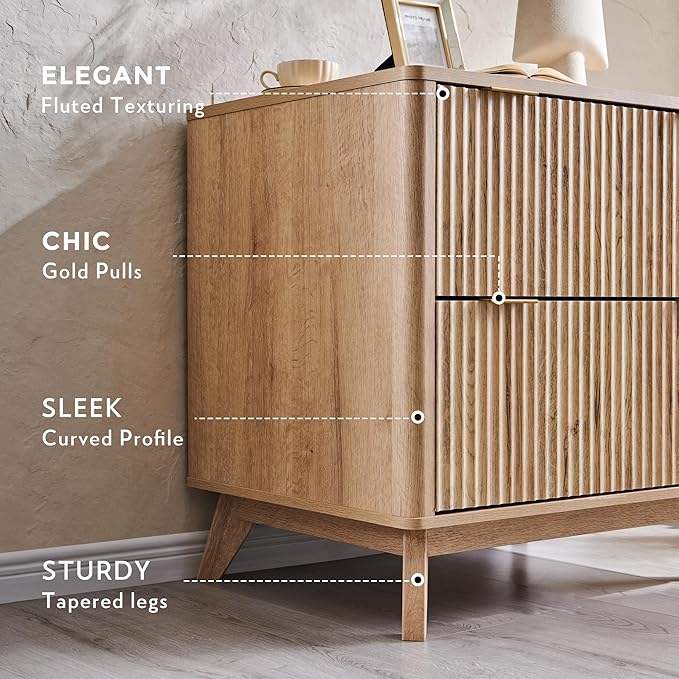 T4TREAM Fluted Night Stand Set 2, Modern Wood Side Tables Bedroom, End Table - Image 8