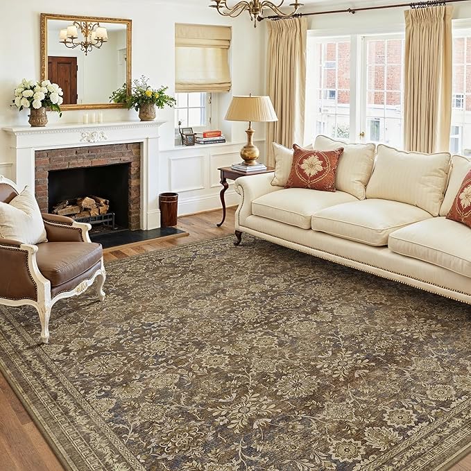 6x9 Vintage Area Rug Brown Washable Living Room Large Non Slip Carpet Bedroom by PureCozy