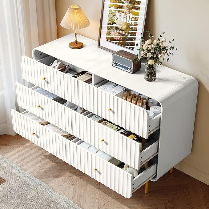 HLR Fluted 6 Drawers Dresser, Dresser TV Stand, Wood Dressers & Chest of Drawers - Image 3