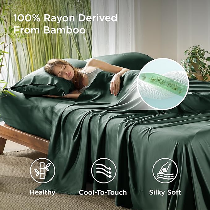 Bedsure Queen Sheet Set, Rayon Derived from Bamboo, Cooling Sheets, Breathable - Image 3