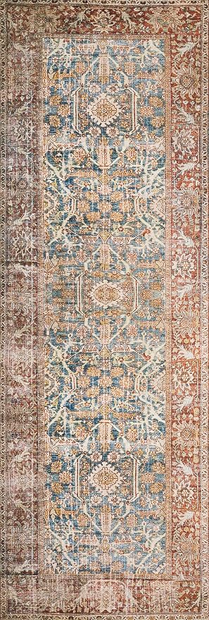 Loloi Layla Collection LAY-04 Ocean/Rust 2'-6" x 9'-6" .13" Thick Runner Rug - Image 4