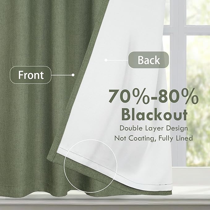 DriftAway Double Layer Linen Blackout Tie Up Curtains Thermal Insulated Fully - Image 2