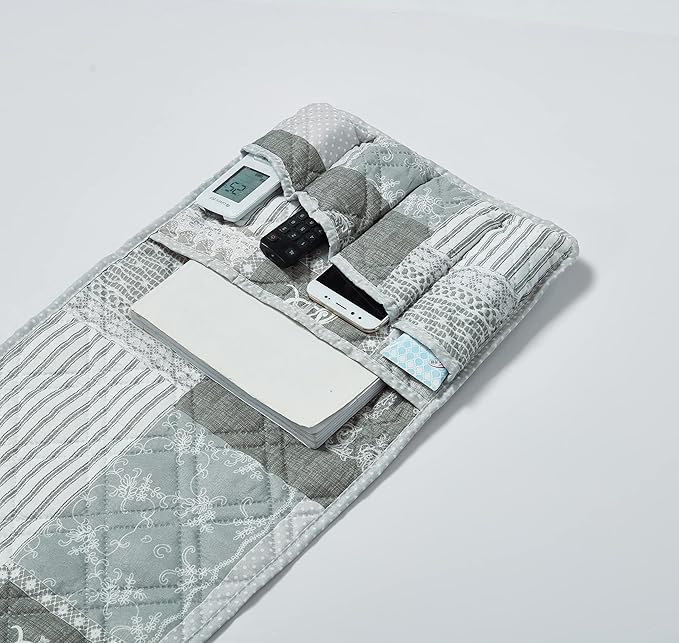 Brilliant Sunshine Grey Floral Patchwork Sofa Armrest 5 Pockets Organizer - Image 5