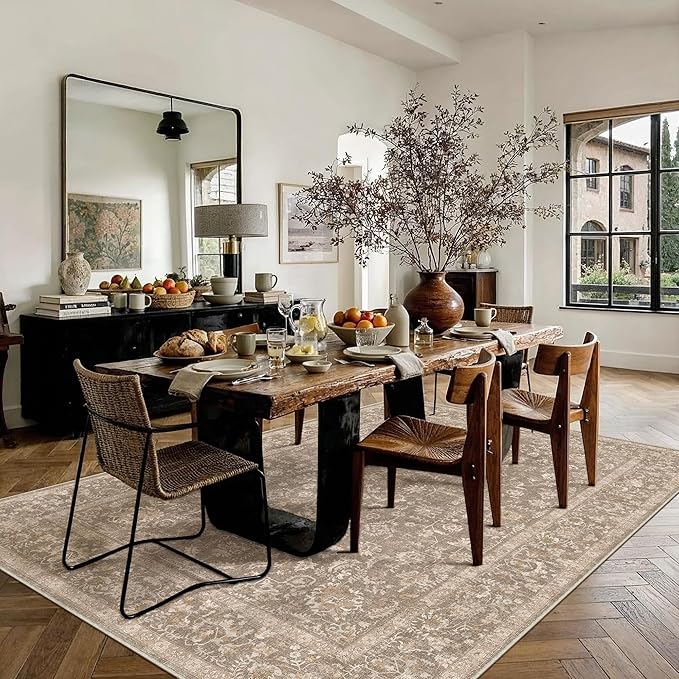 5x7 Deep Brown Area Rug Non Slip Vintage Living Room Distressed Machine - Image 3