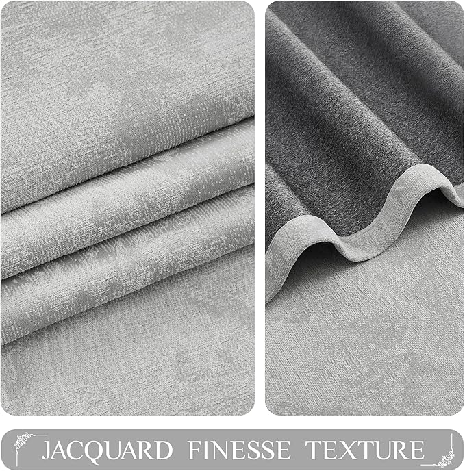 Beauoop Grey Floral Jacquard Blackout Curtains 84 Inches Long 2 Panels - Image 3