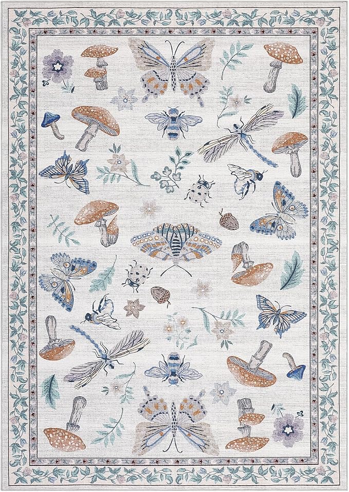 Washable Rug 5x7 Area Rugs for Living Room, Mushroom Insect Rug for Bedroom - Image 2