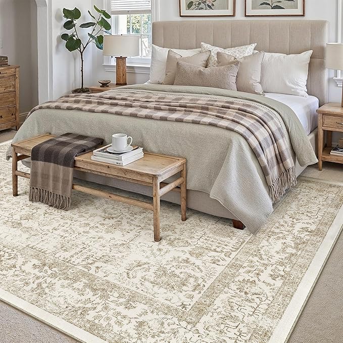 Light Brown Area Rug 10x14 Machine Washable Large Vintage Living Room - Image 6