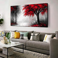 Large Canvas Wall Art for Living Room Black White and Red Forest Print Pictures by FramedCanvasWallArt