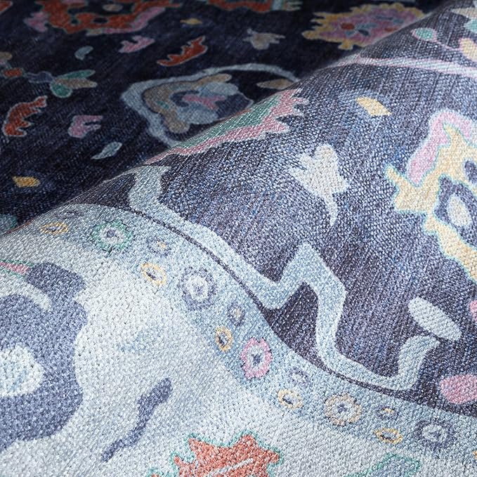 Fame Rugs Navy Blue Modern Oushak Rug 2'6"x7', Washable Vintage Turkish - Image 7