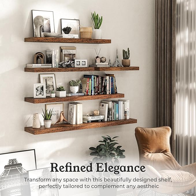 Floating Shelves for Wall, 9.3" Deep Wall Mounted Wood Shelves for Bathroom - Image 5