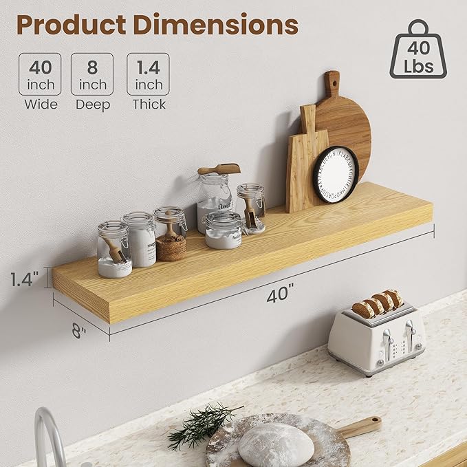 40 Inch Floating Shelves for Wall, 8 Inch Deep Floating Shelf for Storage & - Image 3