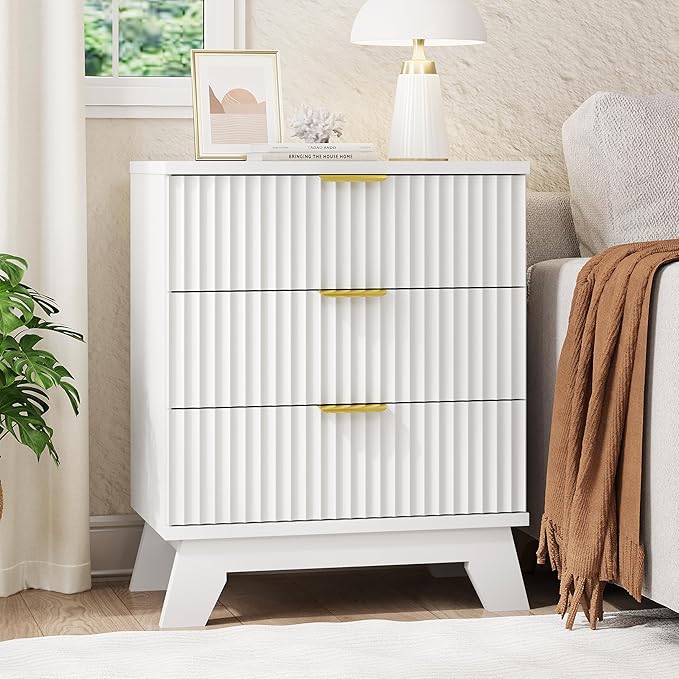 Fluted Nightstand, Mid Century Modern Wood Night Stand - Image 3
