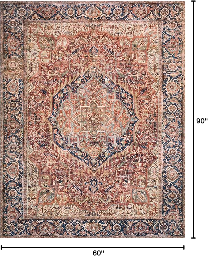 Loloi Layla Collection LAY-08 Red/Navy 5'-0" x 7'-6" .13" Thick Area Rug - Image 2