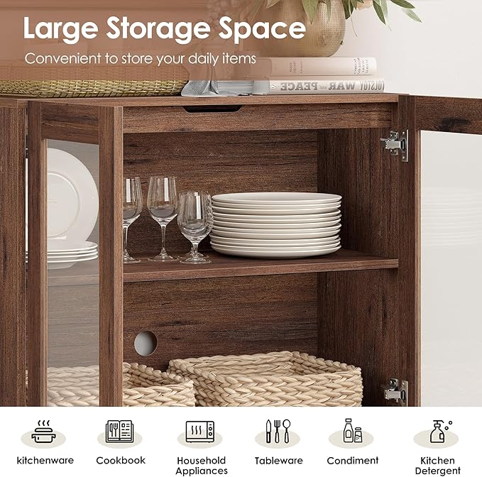 WAMPAT 63 Inch TV Stand with Glass Doors - Image 6