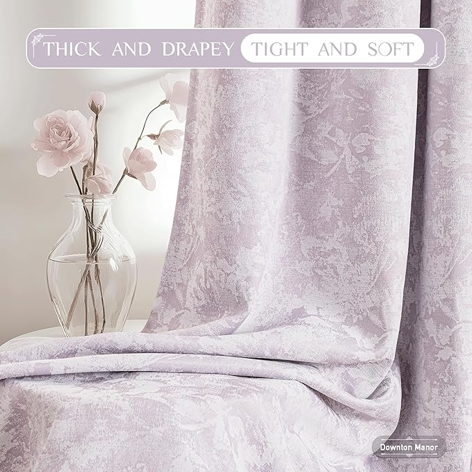 Beauoop Purple Floral Jacquard Blackout Curtains 96 Inches Long 2 Panels - Image 8