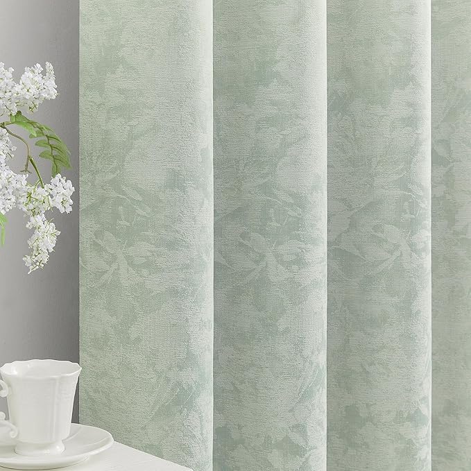 Beauoop Green Floral Jacquard Blackout Curtains 72 Inches Long 2 Panels by Beauoop