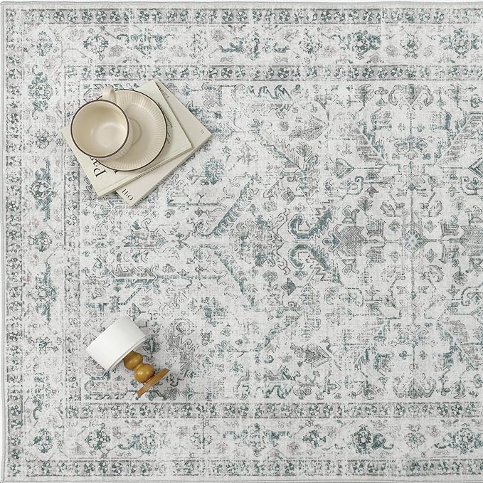 Blue 2x5 Runner Rug Vintage Area Carpet Hallway Indoor Kitchen Washable Low - Image 6