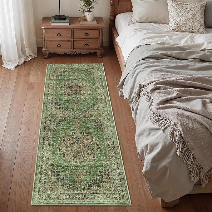 2x6 Vintage Runner Rug Low Pile Runners Non-Slip Machine Washable Rug Retro - Image 2