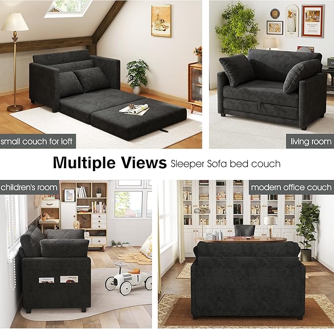 51" Loveseat Sleeper Sofa Bed, Chenille Convertible Floor Sofa Bed - Image 6