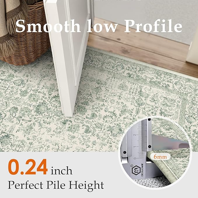 Runner Rug 2x6 Sage Green Hallway Washable Vintage Distressed Kitchen Carpet - Image 3