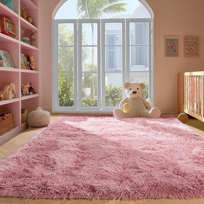PAGISOFE Blush Pink Fluffy Shag Area Rugs - Image 4