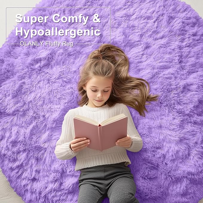 OLANLY Purple Round Rugs for Bedroom - Image 5