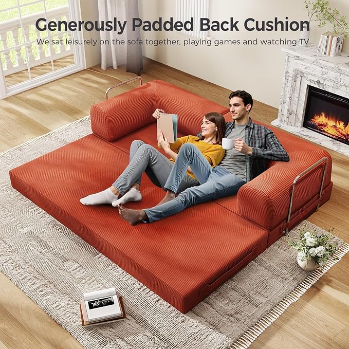 5-in-1 Folding Convertible Sofa Bed, 78 Inch Oversized Corduroy Upholstered - Image 8