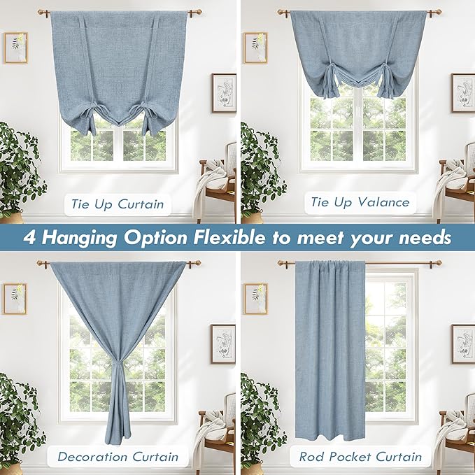 DriftAway Double Layer Linen Blackout Tie Up Curtains Thermal Insulated Fully - Image 9
