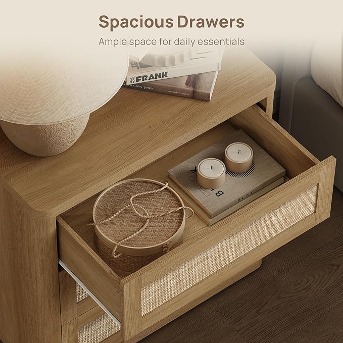 SICOTAS Rattan Night Stand Set 2, 26.8" Wide Oversized Nightstand - Image 5