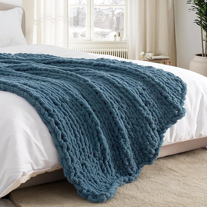 Chunky Knit Throw Blanket 50"X 60", 100% Handmade - Image 8