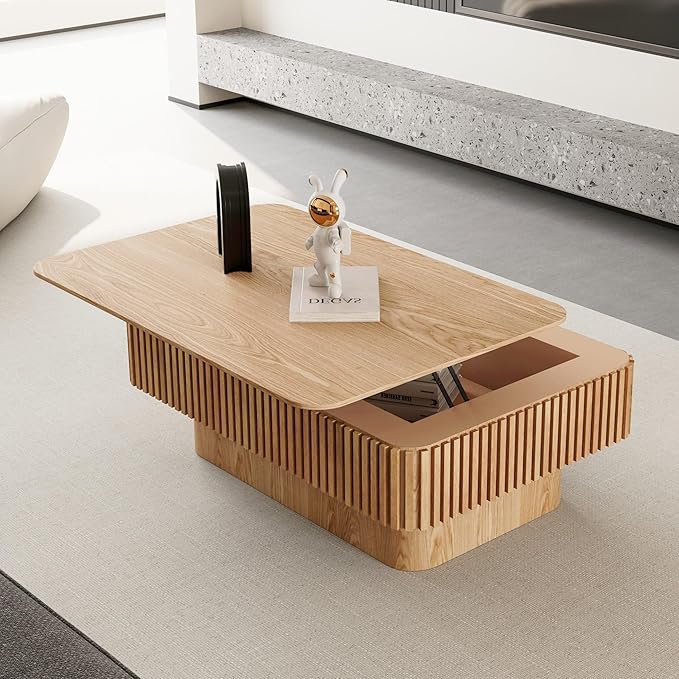 LKTART Lift Top Coffee Table for Living Room, Accent Fluted Coffee Table - Image 8