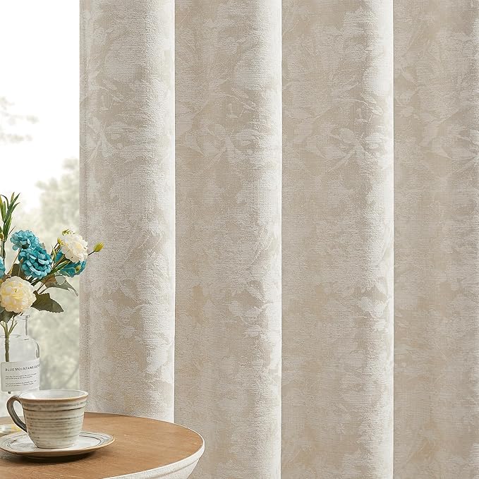 Beauoop Beige Floral Jacquard Blackout Curtains 108 Inches Long 2 Panels by Beauoop