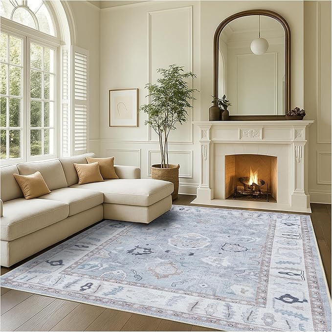 Fame Rugs Gray Modern Oushak Rug 5x7, Washable Vintage Turkish Colorful by FameRugs