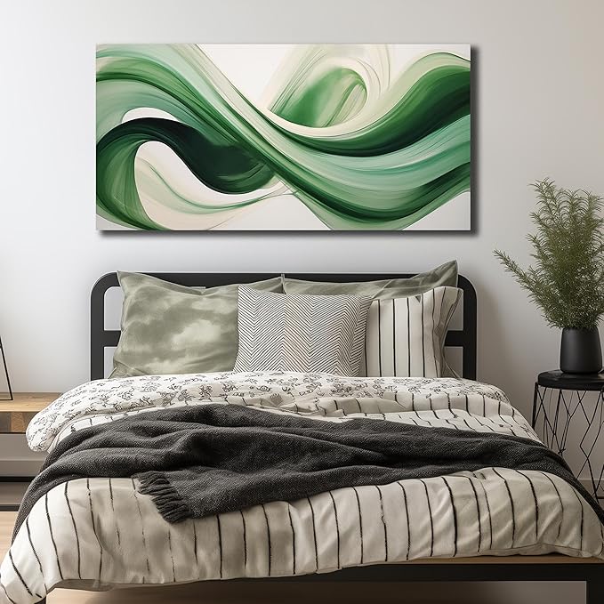 JuhaiArt Green Wall Art for Bedroom White Wall Decor 24"x 48" in Wall Paintings - Image 4