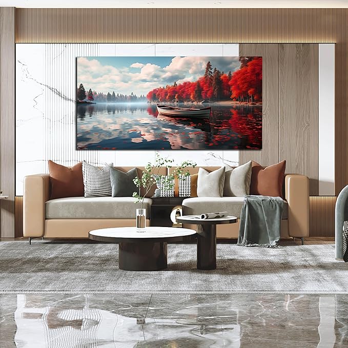 Large Wall Art for Living Room Bedroom Office Red Forest Wall Art Lake - Image 6