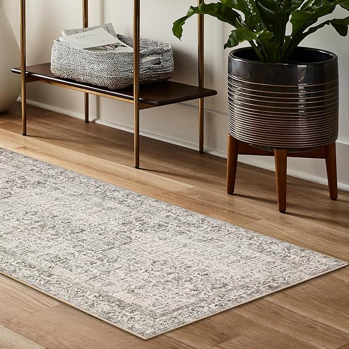 Gray Runner Rug 2x8 Hallway Machine Washable Kitchen Vintage Distressed Non - Image 6