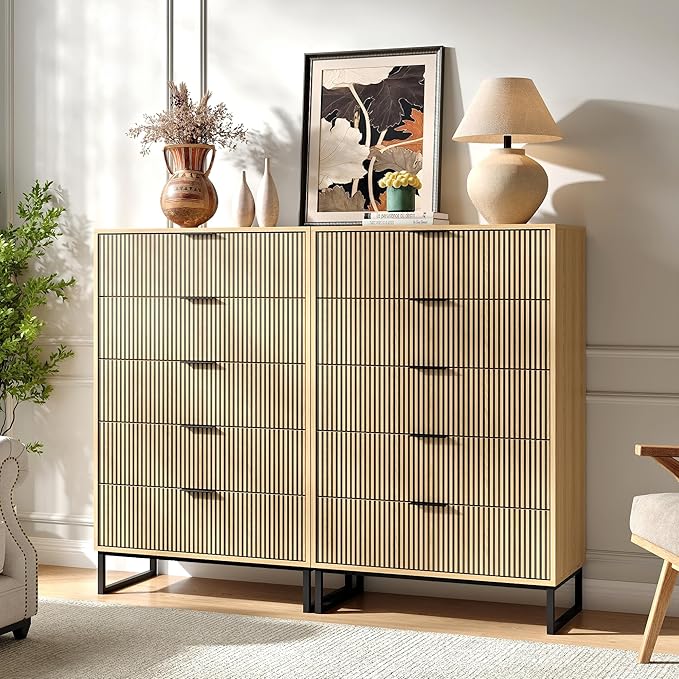 5 Drawers Dresser Set of 2, 49.2’’ Tall Modern Chest of Drawers by Provideyouwithbestproduct%EF%BC%81
