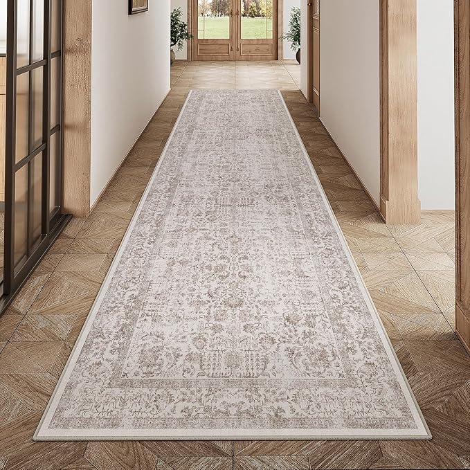 Light Brown Runner Rug 3x12 Hallway Machine Washable Kitchen Vintage Distressed by PureCozy